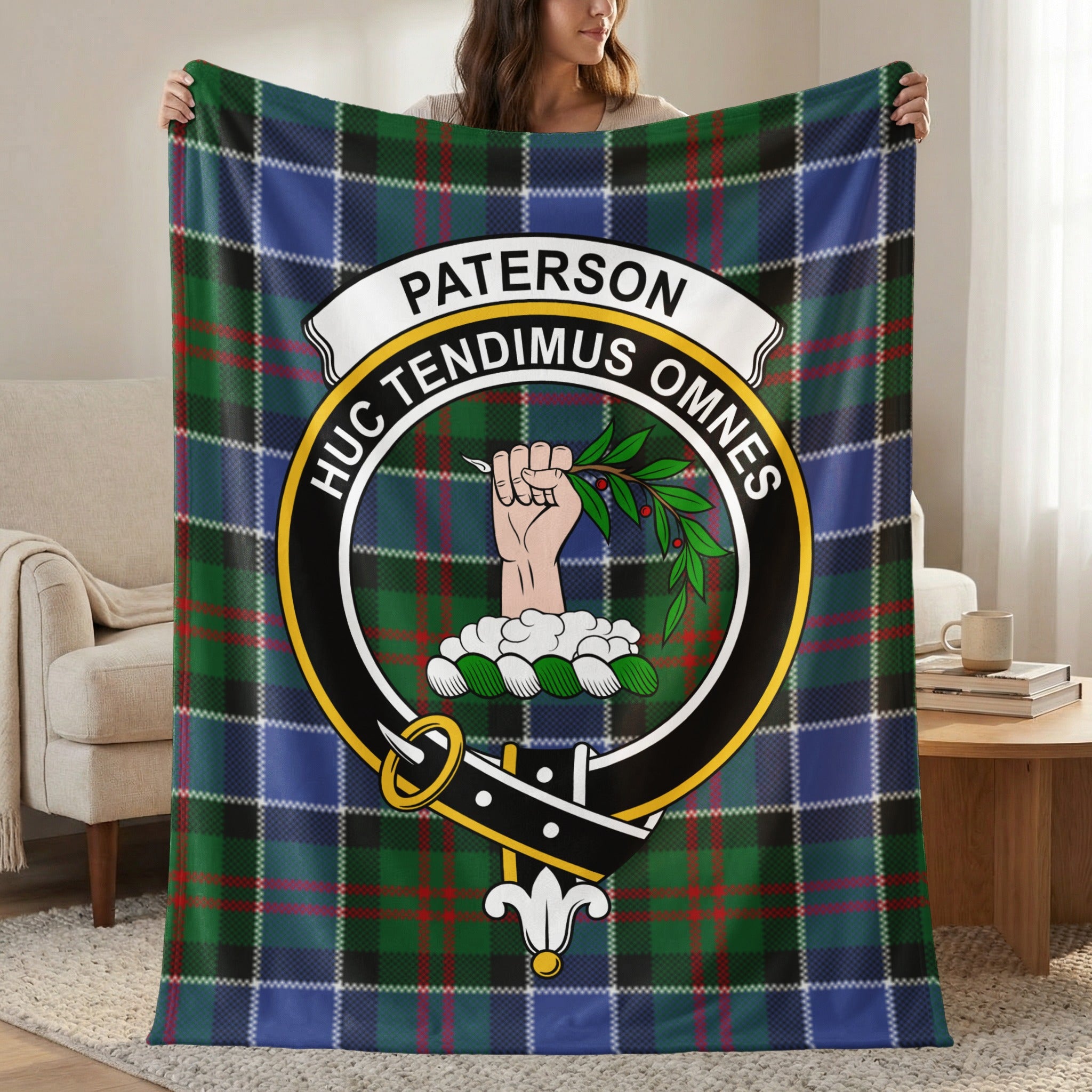 Paterson clan crest tartan throw blanket — 50x60 polyester