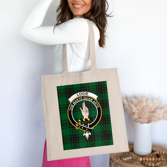 Clan Logie Scottish Crest Tartan Tote Bag - Living Stone Gifts