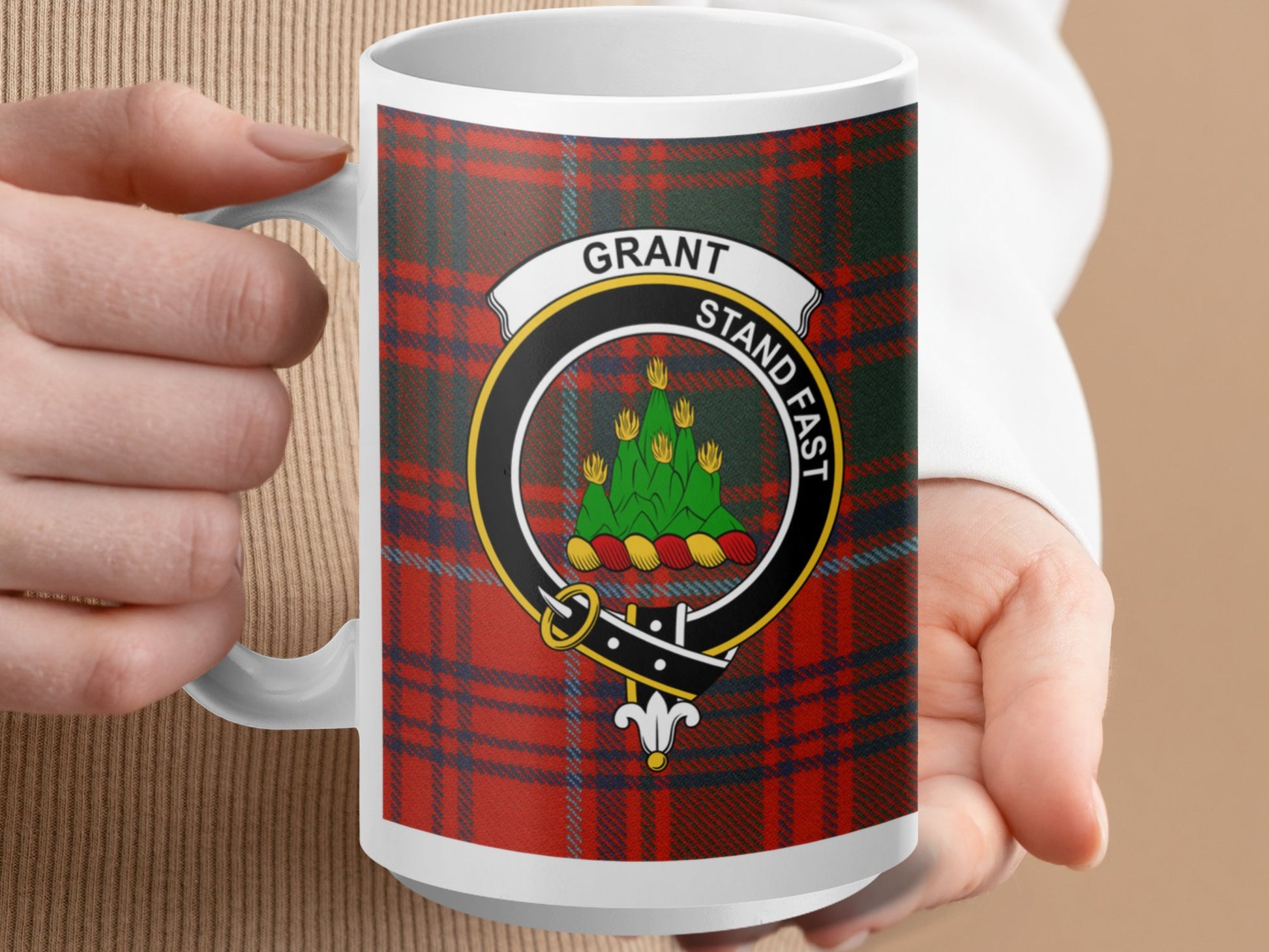 Clan Grant Scottish Tartan Stand Fast Crest Mug - Living Stone Gifts