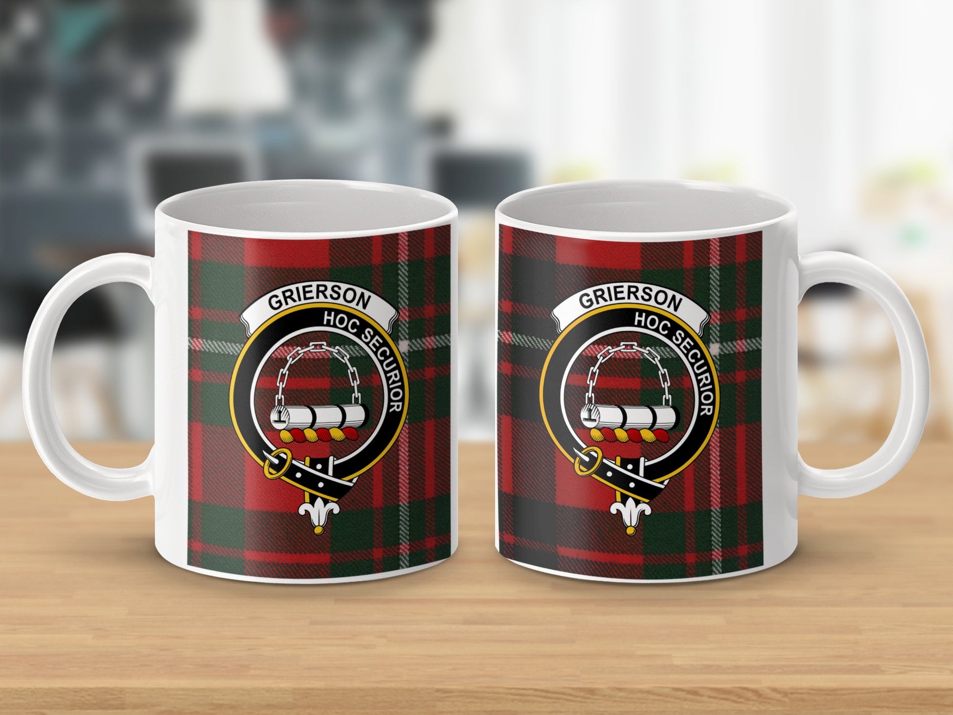 Clan Grierson Scottish Tartan Crest Pattern Mug - Living Stone Gifts