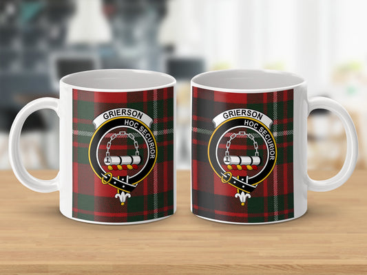 Clan Grierson Scottish Tartan Crest Pattern Mug - Living Stone Gifts