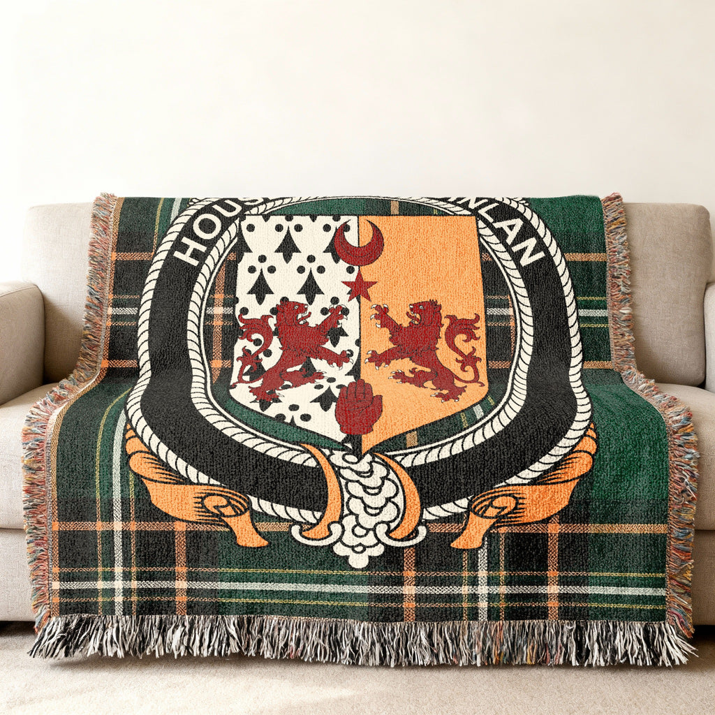 O'Quinlan Irish National Tartan woven blanket displayed on a sofa