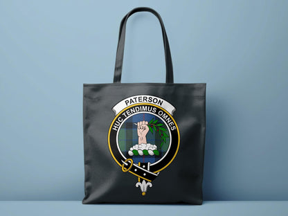 Paterson Scottish Clan Crest Tartan Tote Bags - Celtic Ancestry Gifts