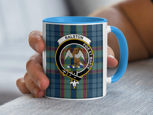 Ralston Clan Crest and Tartan Emblem Design Mug - Living Stone Gifts