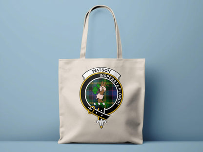 Watson Scottish Clan Crest Tartan Design Tote Bags - Celtic Ancestry Gifts