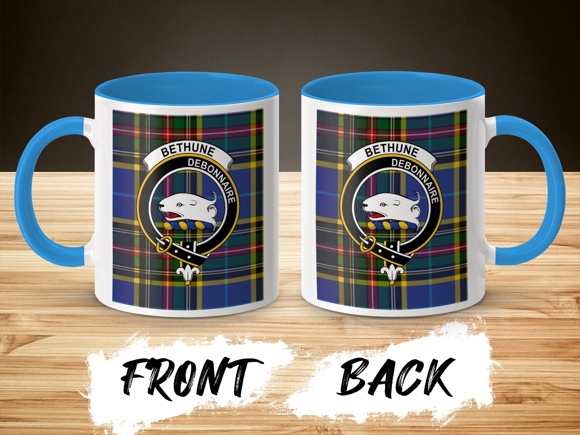 Bethune Debonnaire Emblem and Tartan Pattern Mug - Living Stone Gifts