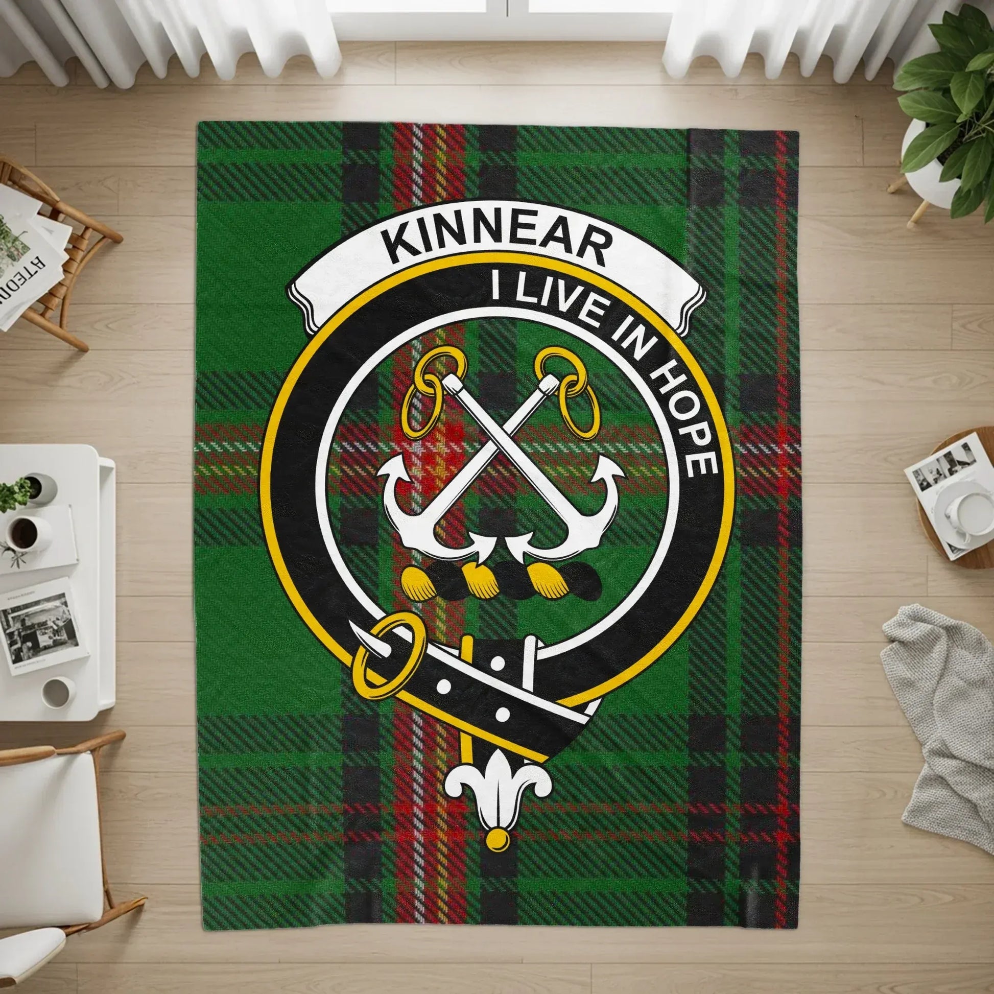 Kinnear I Live In Hope Family Crest Tartan Rug product
