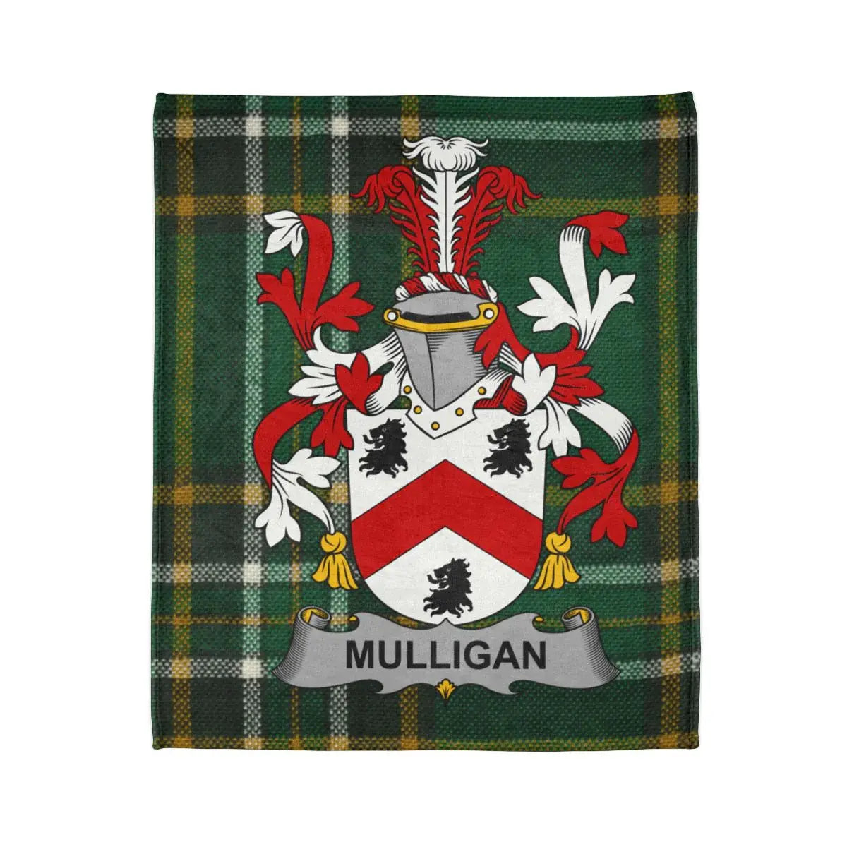 Mulligan Family Crest on Tartan Plaid Blanket product type