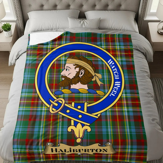 Haliburton Clan Crest Tartan Blanket Unique Product