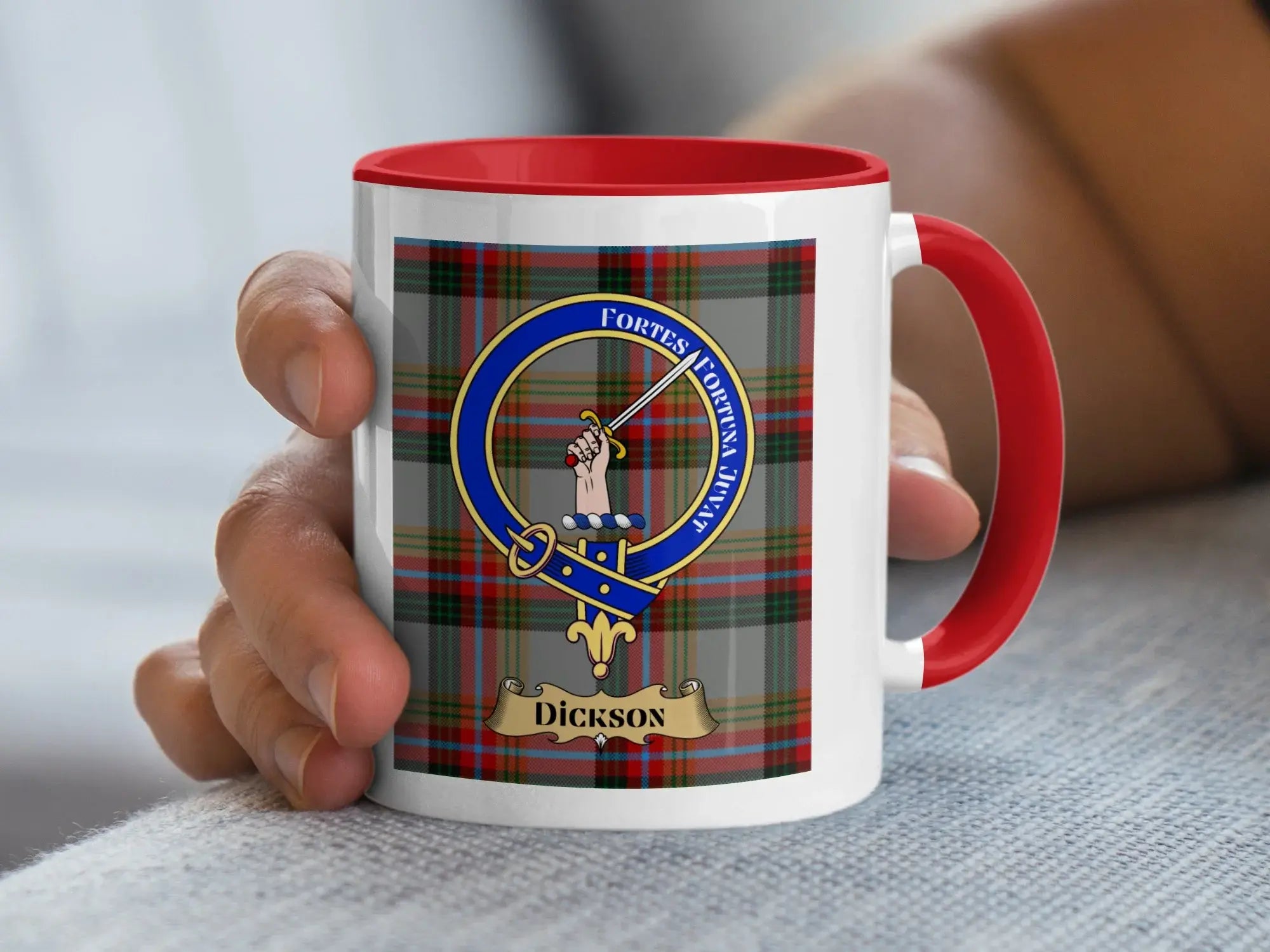 Fortes Fortuna Juvat Dickson Tartan Clan Crest Mug