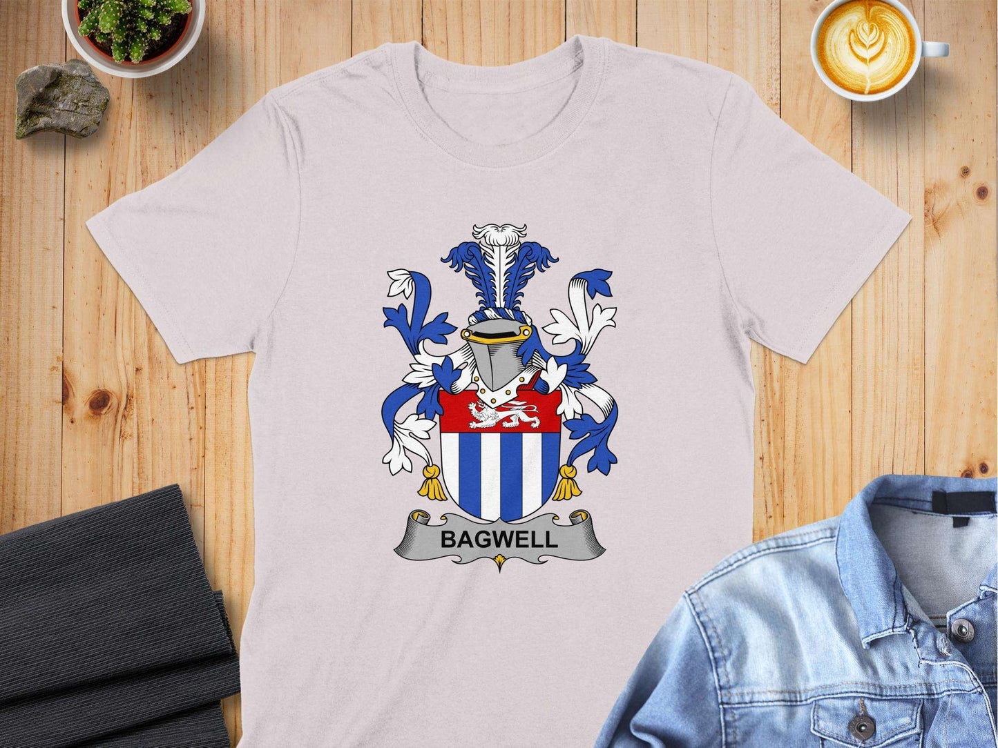 Bagwell Family Crest Heraldic Design T-Shirt - Living Stone Gifts