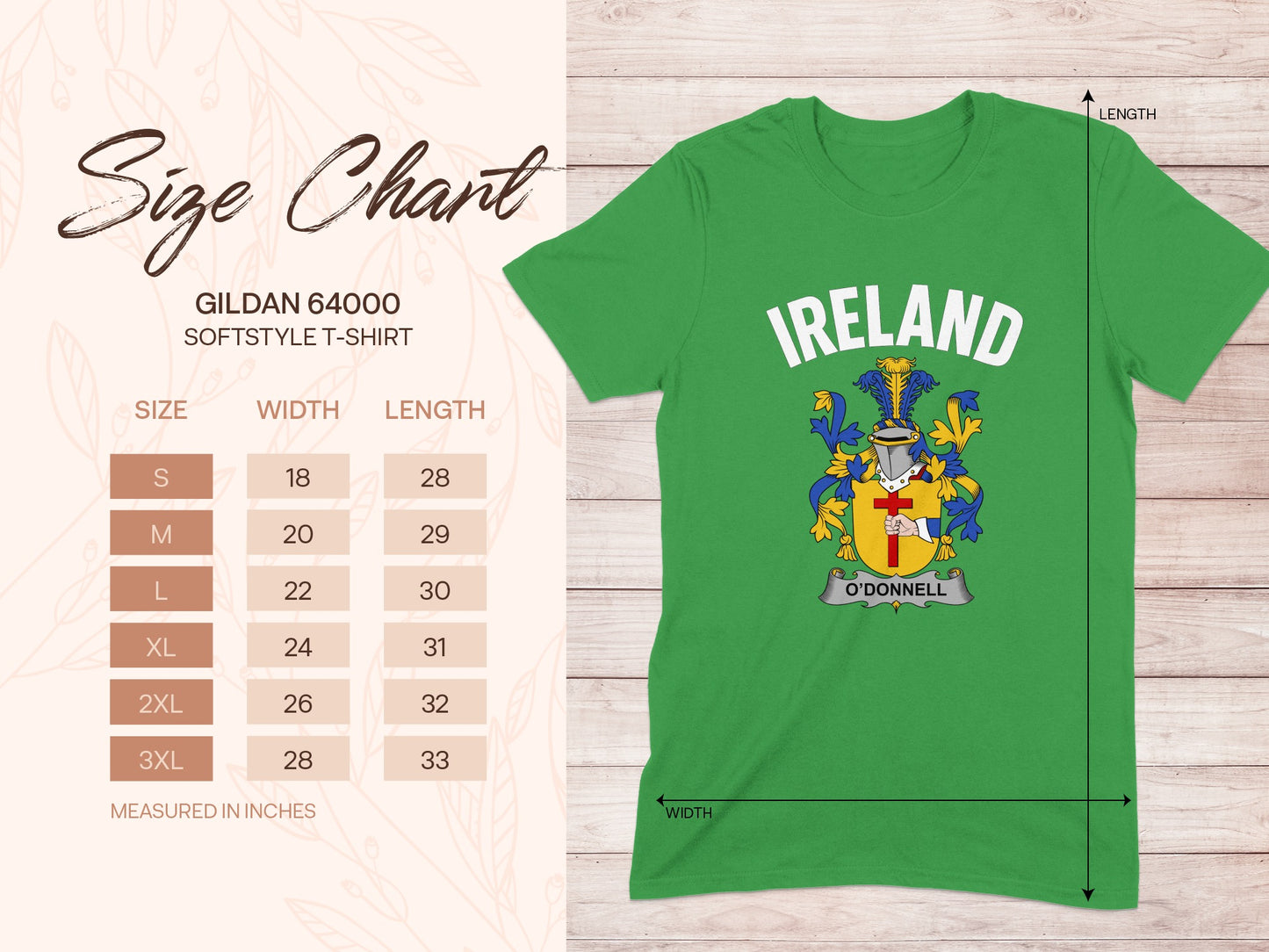 Ireland O'Donnell Softstyle T-shirt Size Chart