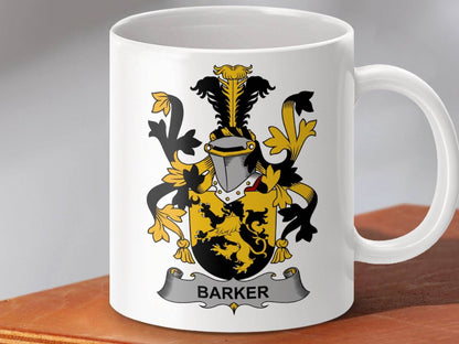 Barker Surname Irish Family Crest Design Graphic Mug - Celtic Ancestry Gifts
