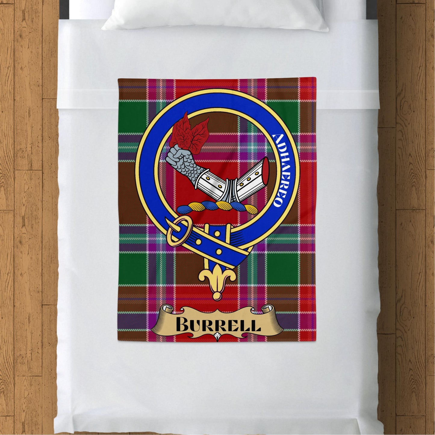 Scottish Clan Burrell Crest Tartan Throw Blanket - Living Stone Gifts