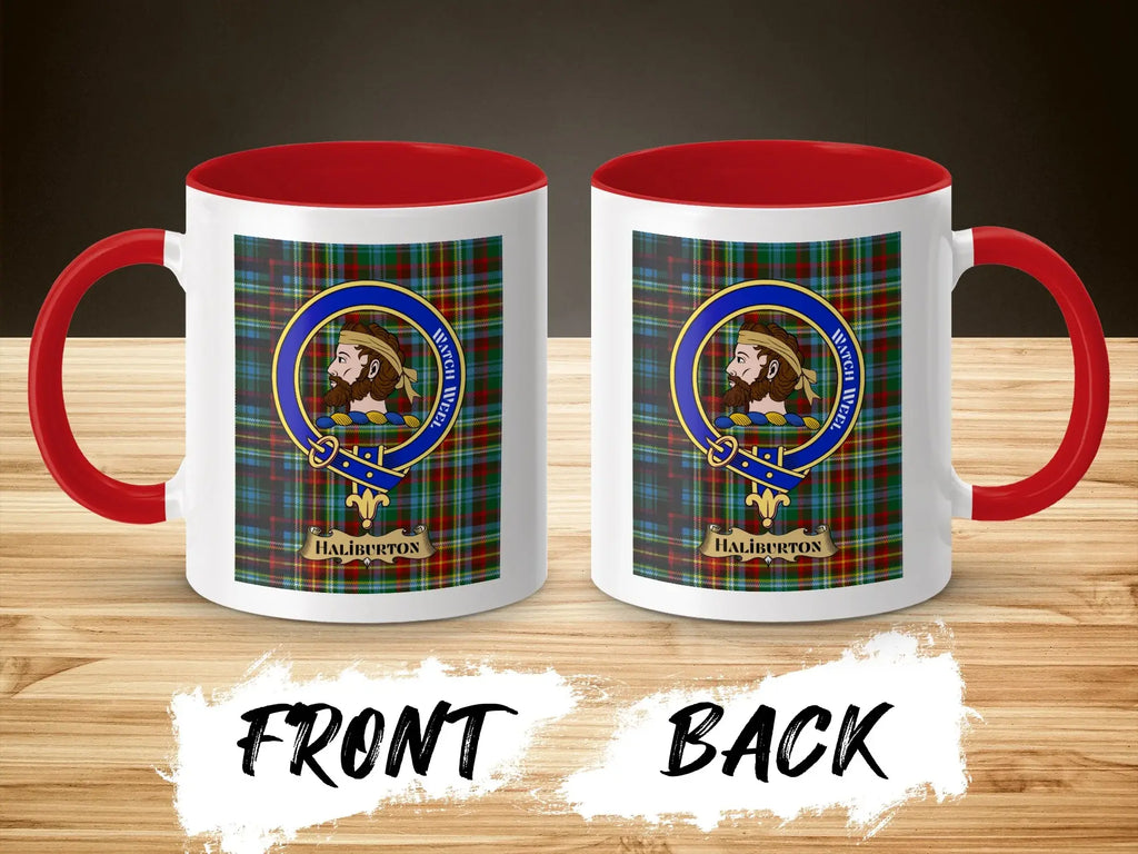 Haliburton Clan Tartan Design Red Accent Mug