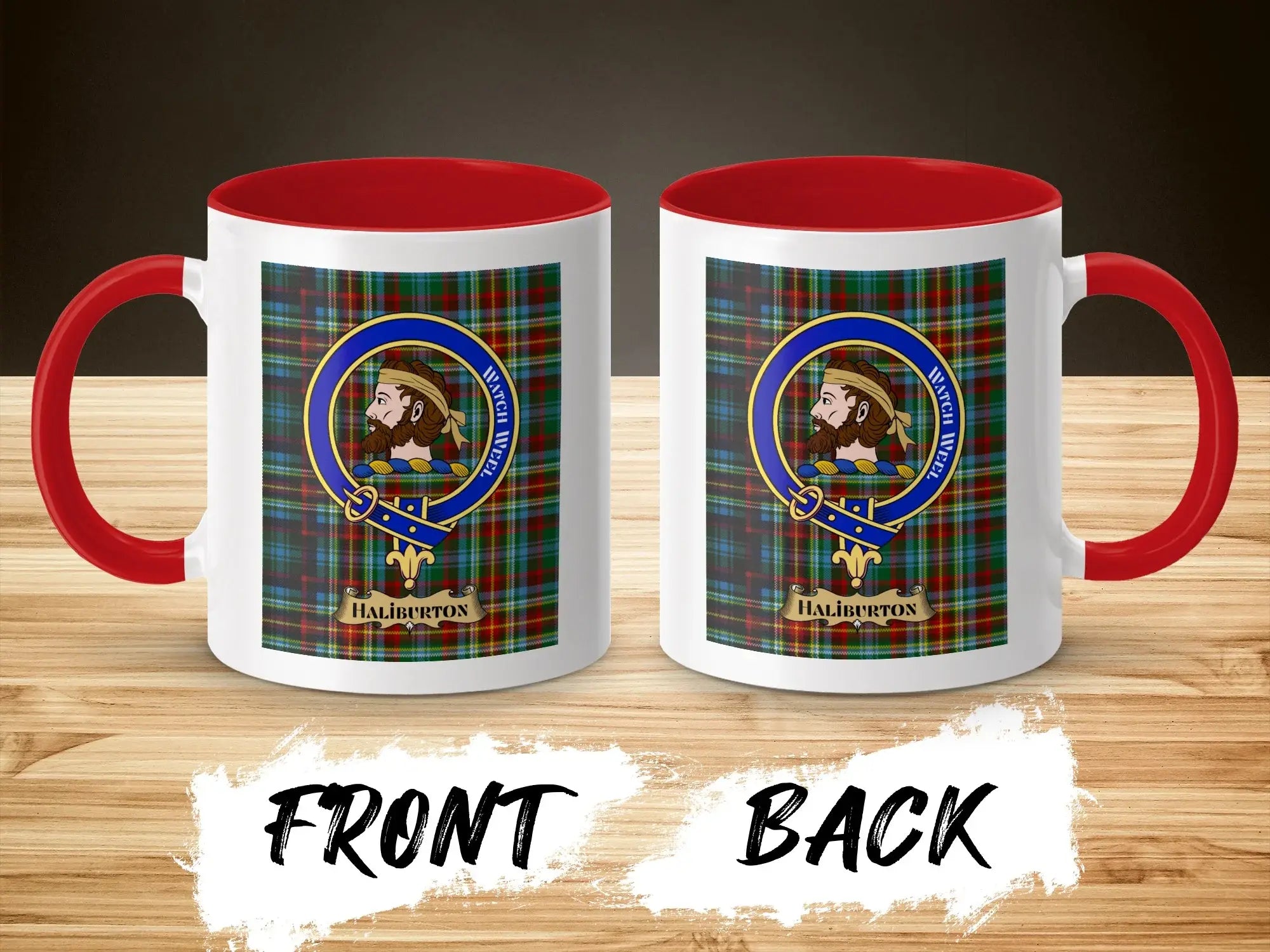 Haliburton Clan Tartan Design Red Accent Mug