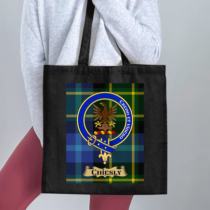 Chiesly Clan Scottish Tartan Crest Tote Bag - Living Stone Gifts