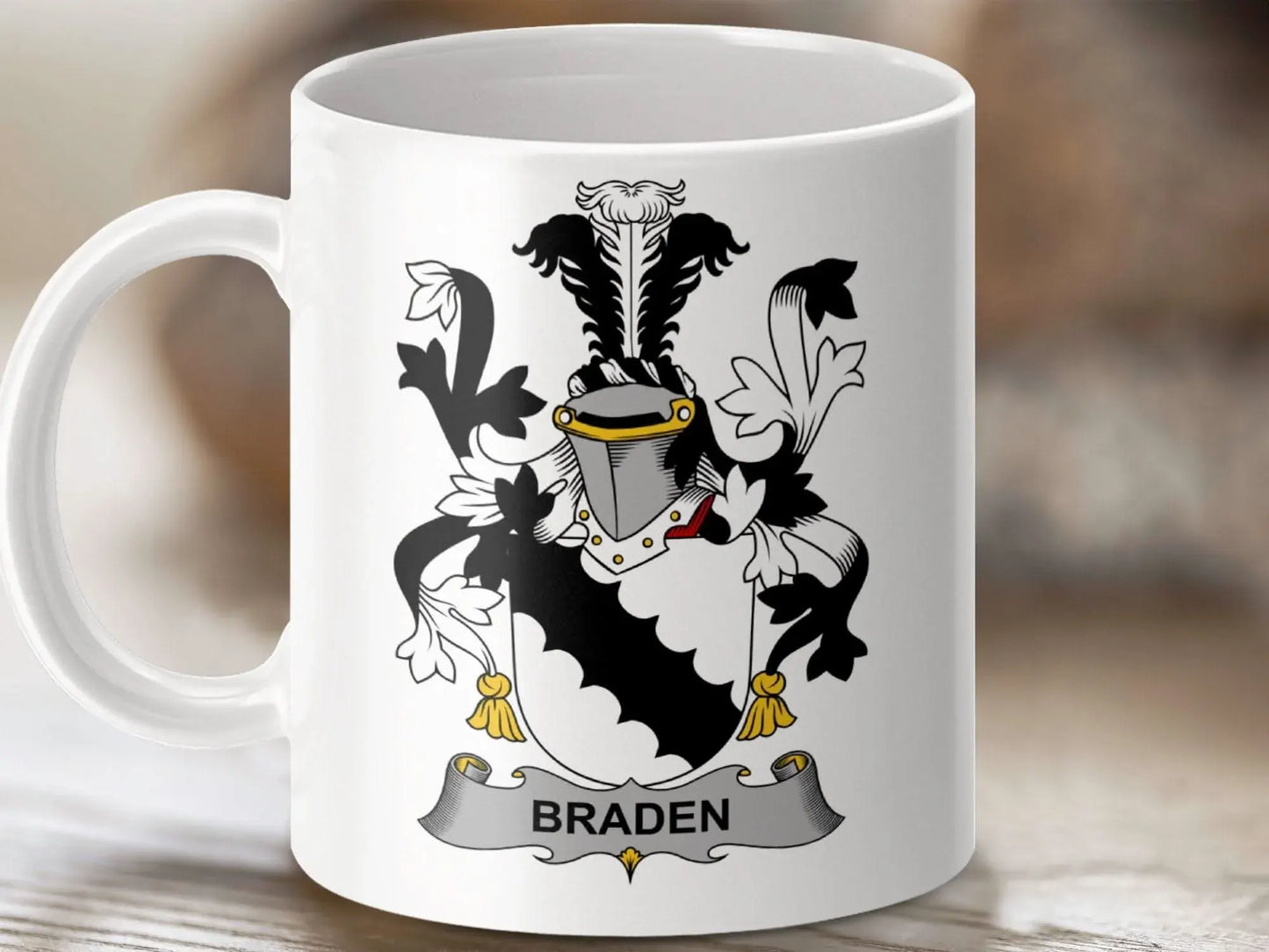 Braden Surname Irish Family Crest Heraldry Gift Mug - Celtic Ancestry Gifts
