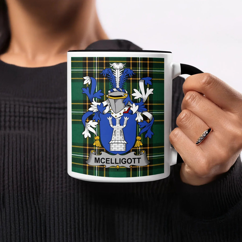 McElligott Irish heritage mug with black handle and interior