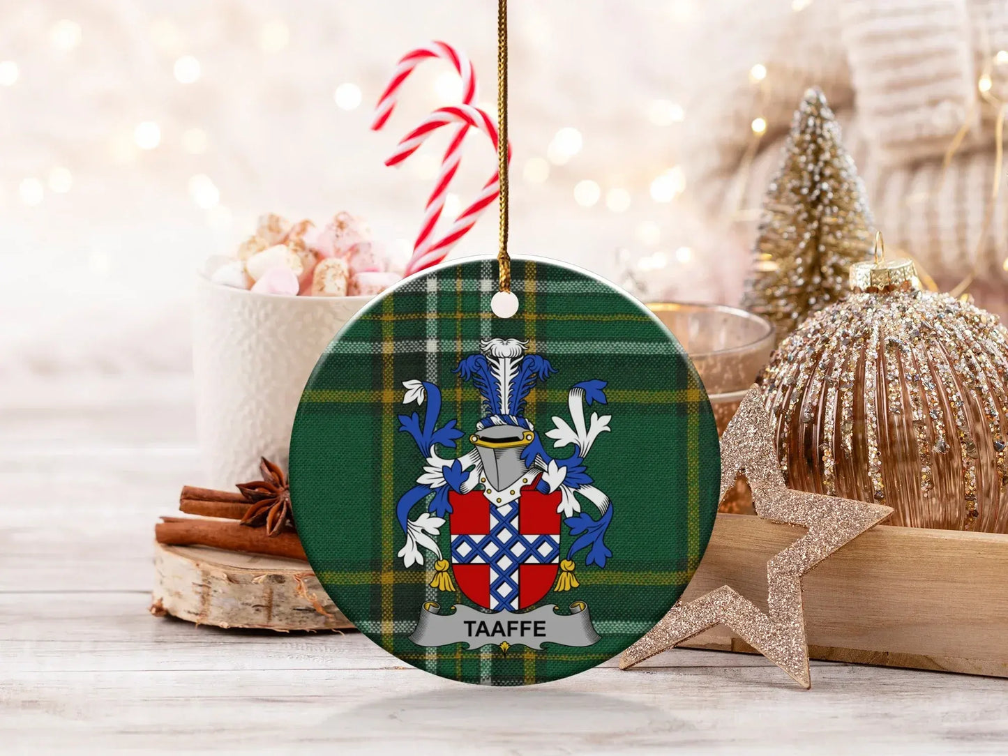 Taaffe Family Crest Green Tartan Christmas Ornament product type