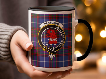 Pentland Clan Crest and Tartan Plaid Design Mug - Living Stone Gifts