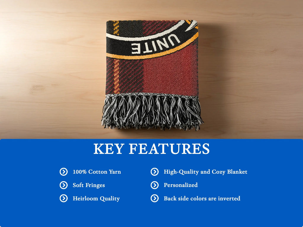 Clan Brodie heirloom woven blanket with soft cotton fringe edge