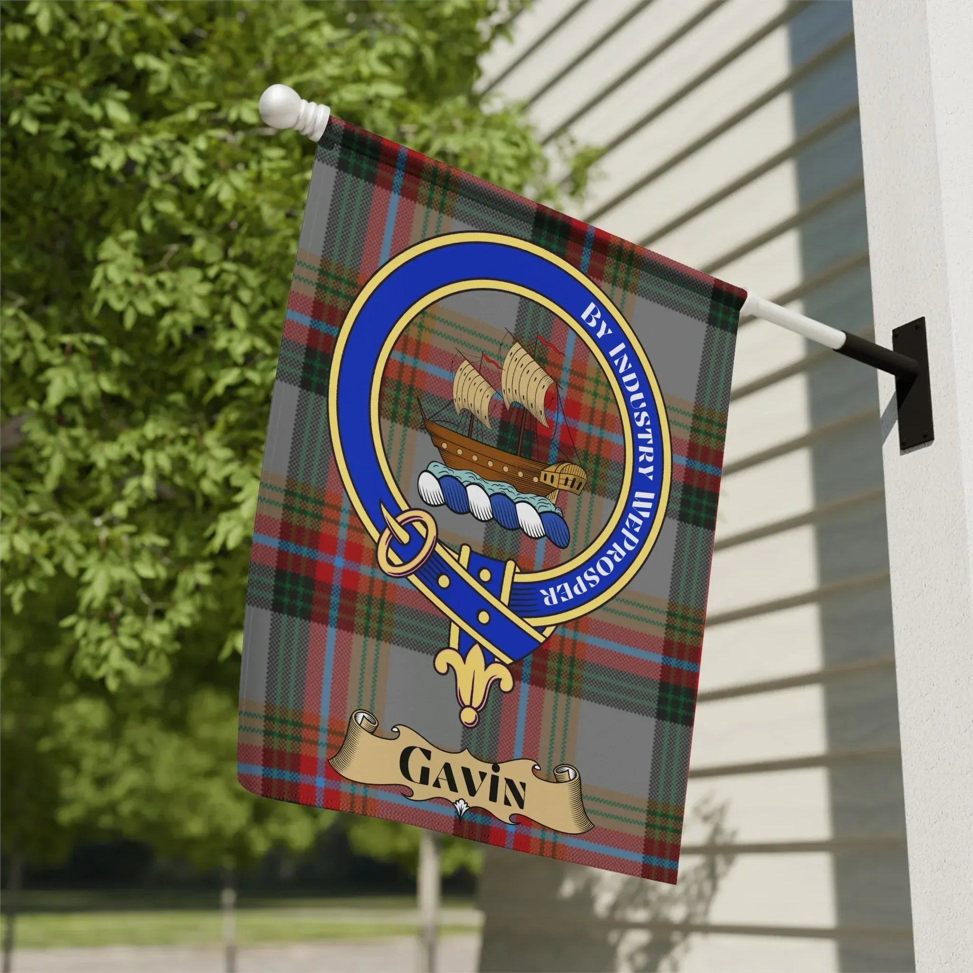 Personalized Gavin Plaid Coat of Arms Flag product type