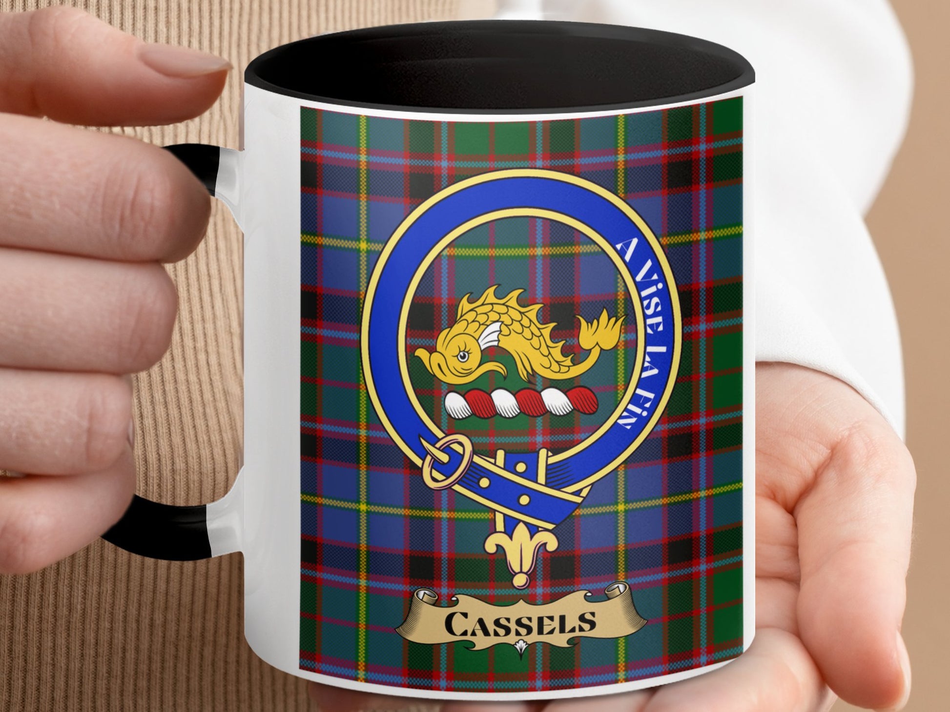 Clan Cassels Scottish Tartan Crest Family Name Mug - Living Stone Gifts