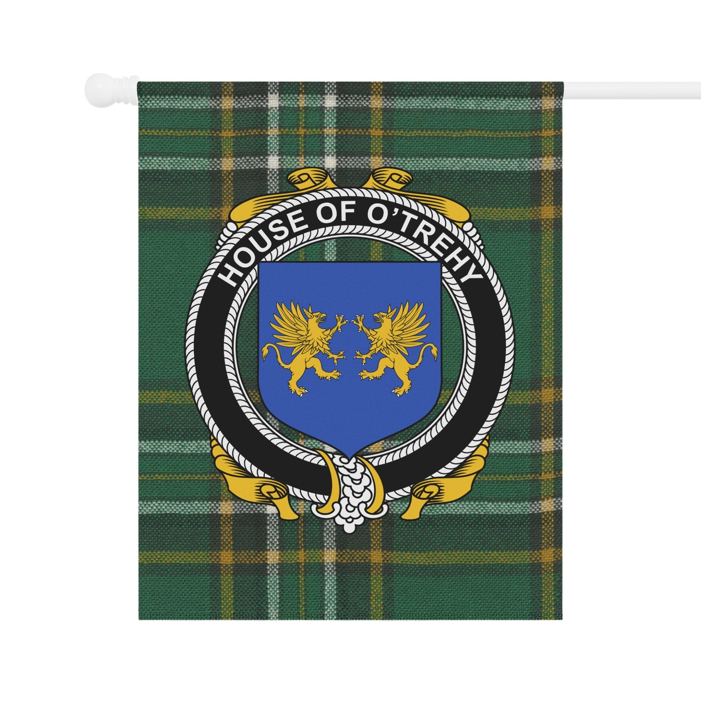 House of O'Trehy Family Crest Plaid Banner Flag