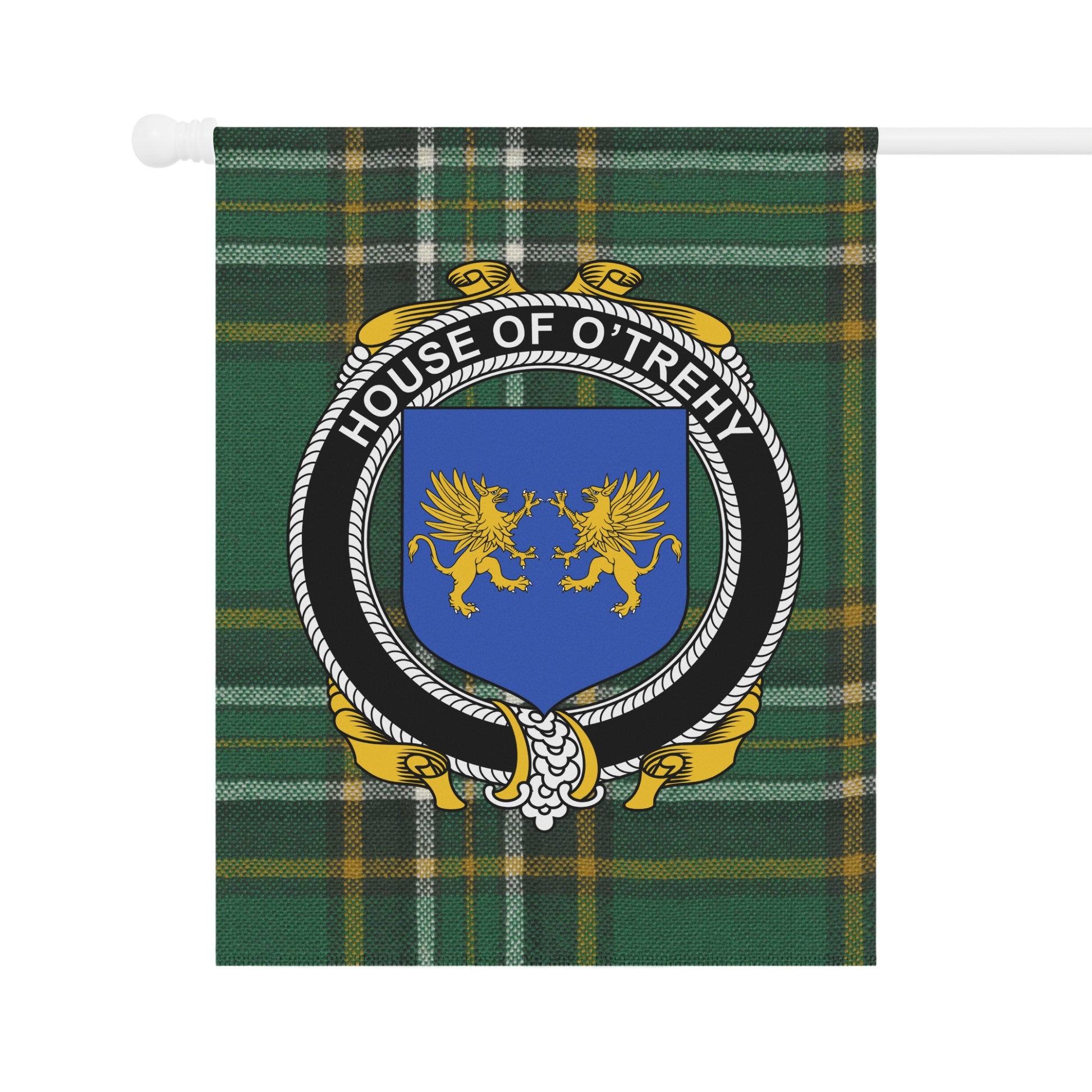 House of O'Trehy Family Crest Plaid Banner Flag