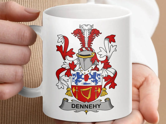 Dennehy Surname Irish Family Crest Mug - Celtic Ancestry Gifts