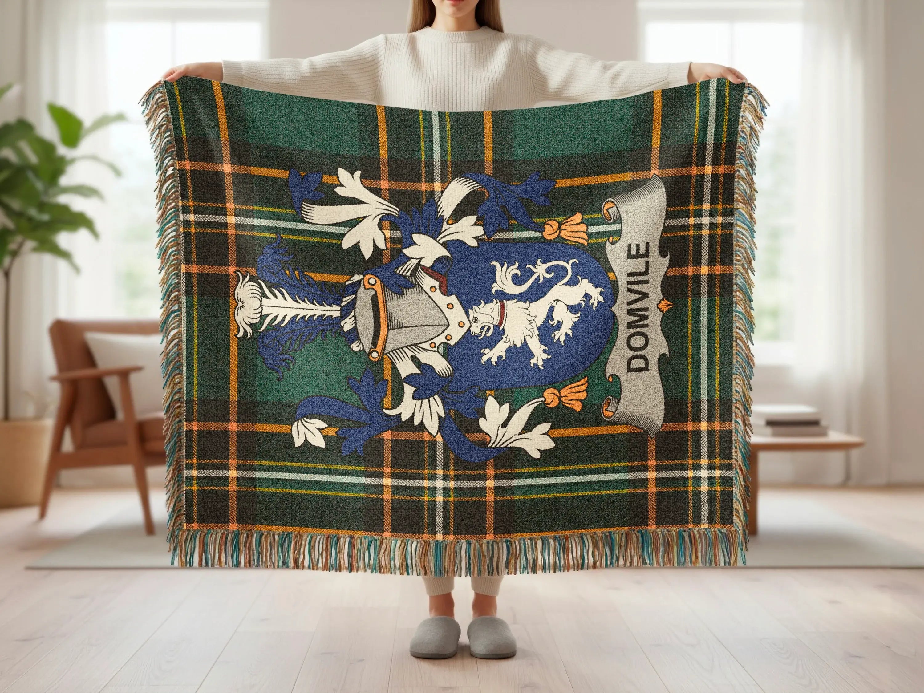 Domvile Family Crest Plaid Pattern Woven Blanket product type