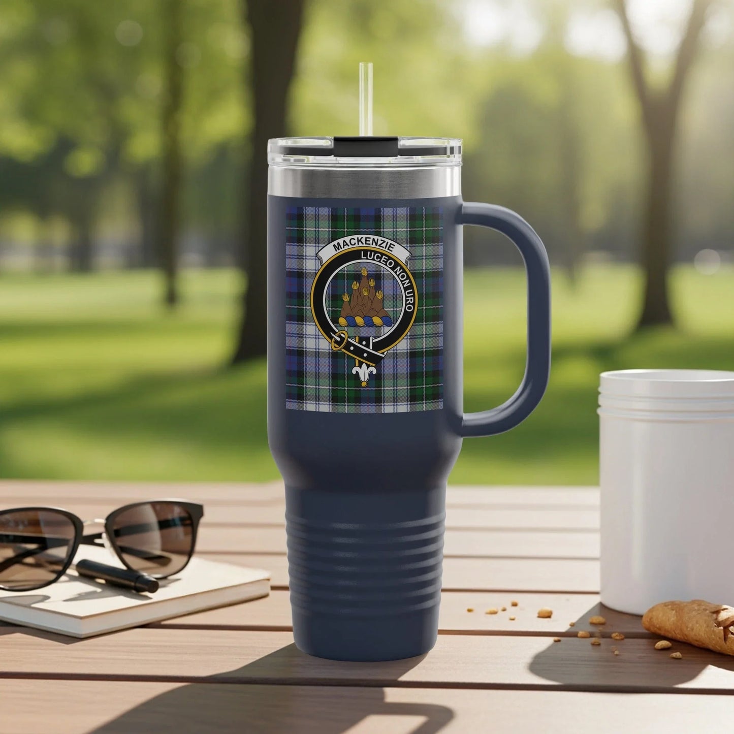 Mackenzie Clan Crest Plaid Design Travel Mug Product
