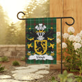 Lloyd family crest on a tartan plaid garden flag.