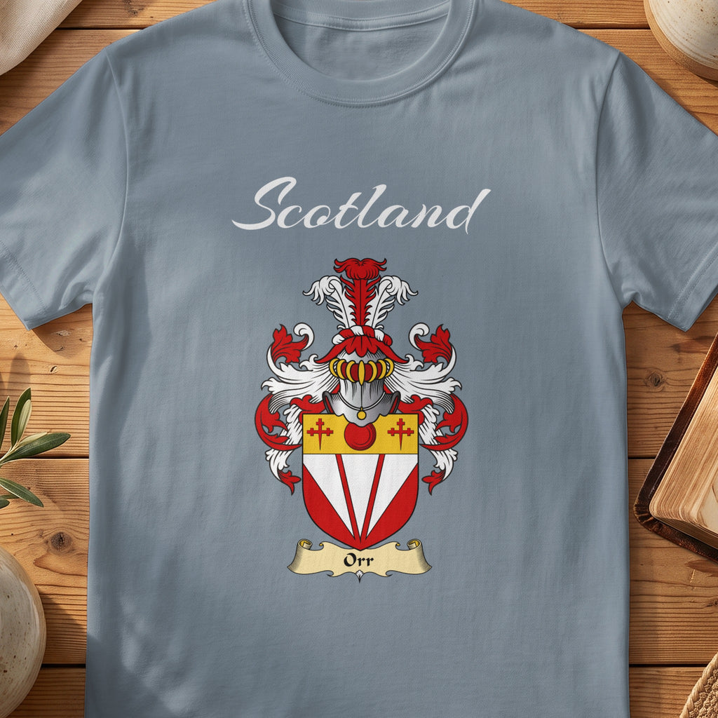 Orr Scottish family shield T-shirt in Stone Blue
