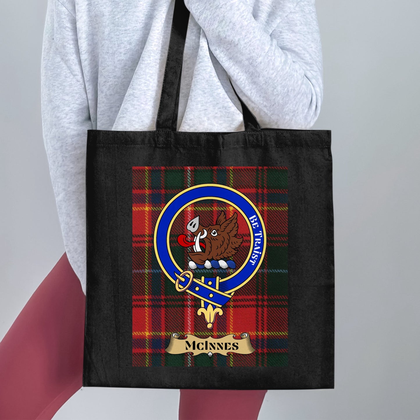 Clan McInnes Scottish Crest Tartan Tote Bag - Living Stone Gifts