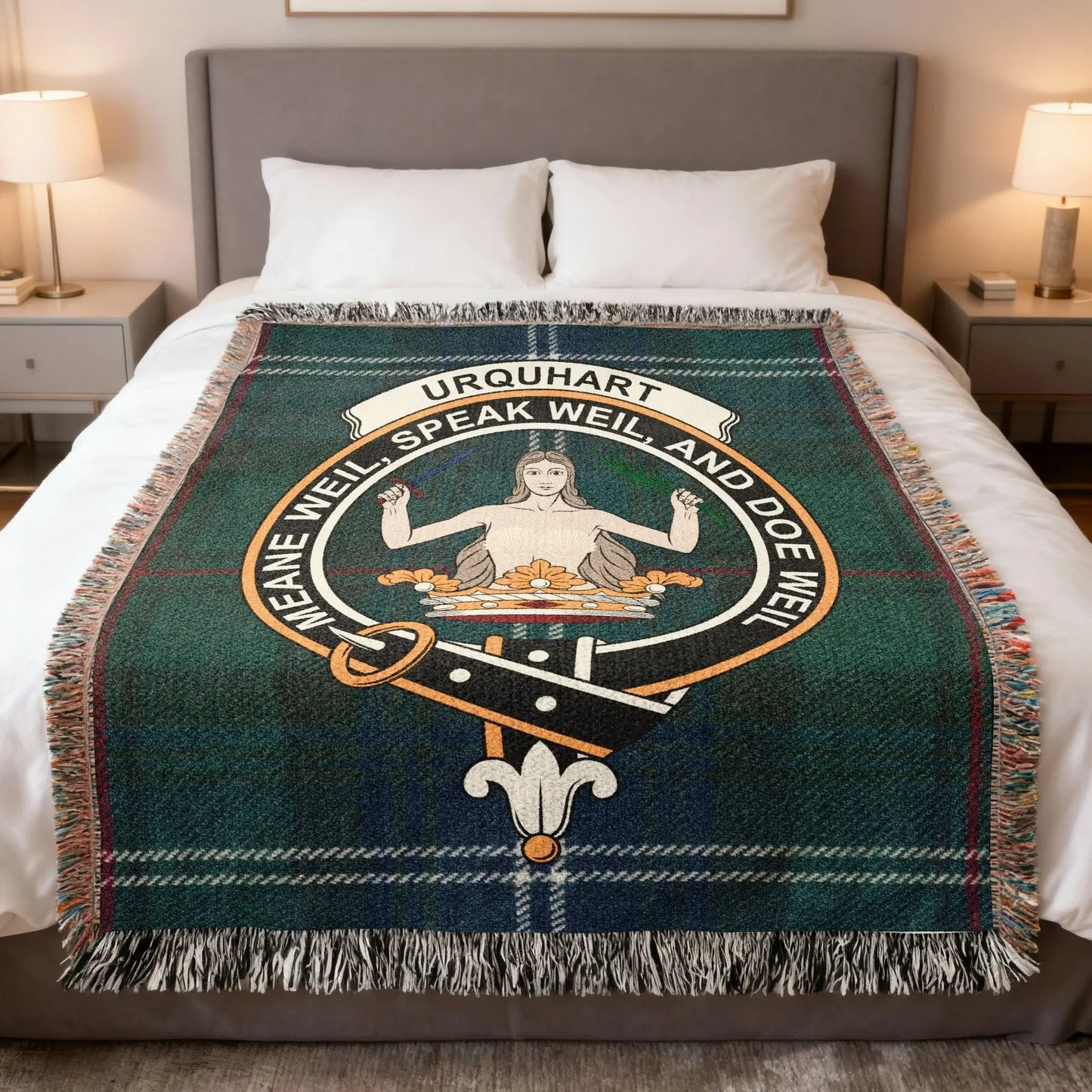 Urquhart Clan Crest Tartan Blanket Cozy Home Decor