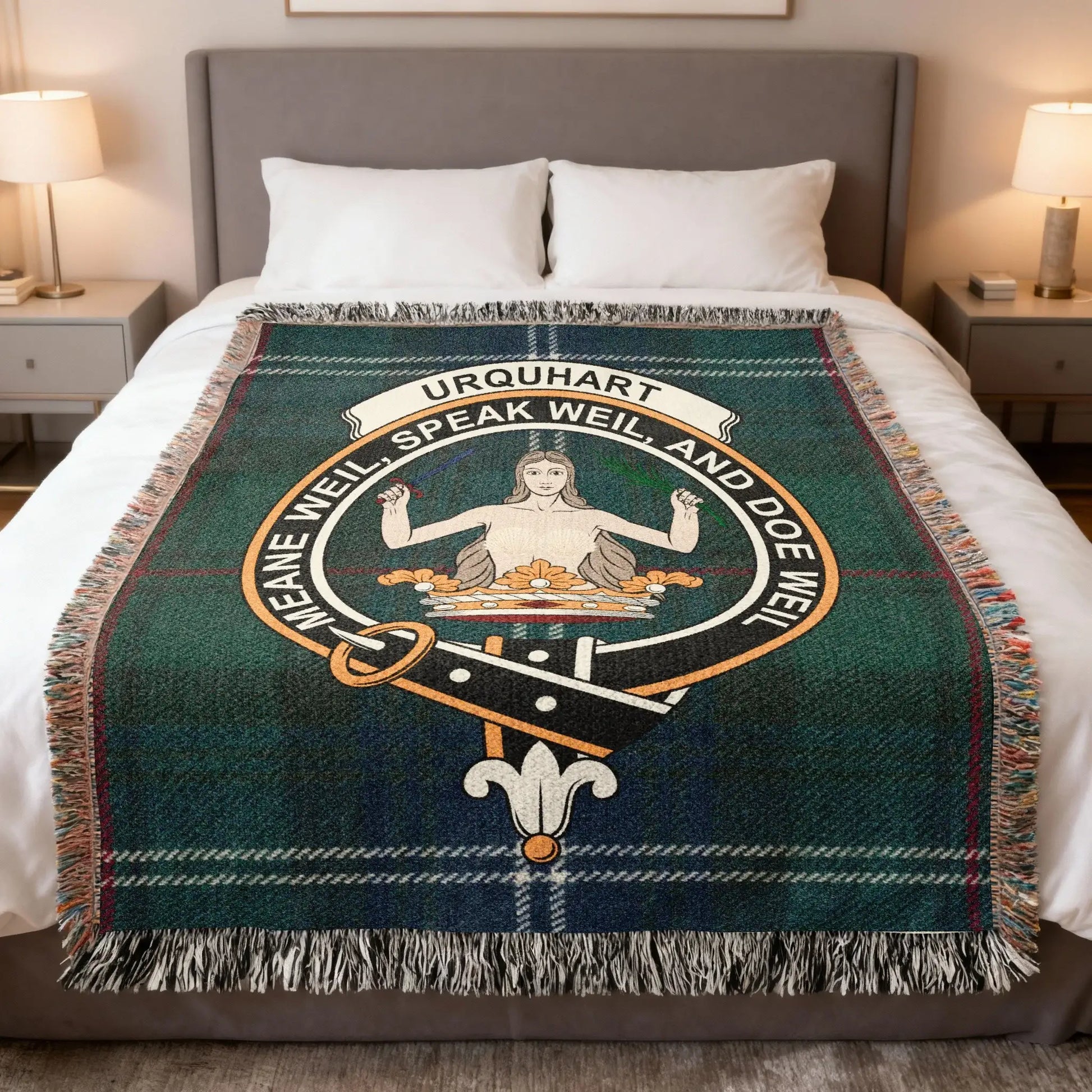 Urquhart Clan Crest Tartan Blanket Cozy Home Decor