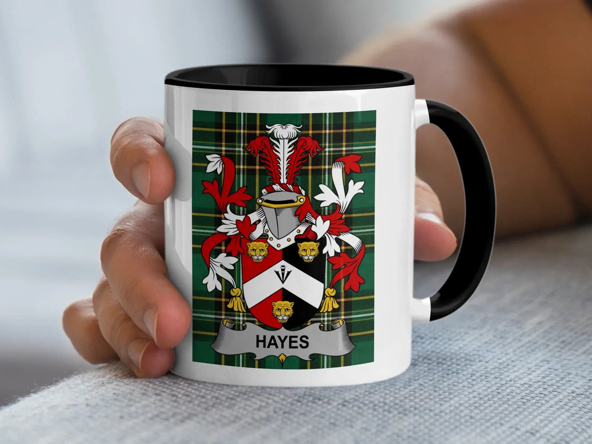Hayes Irish family crest black accent mug
