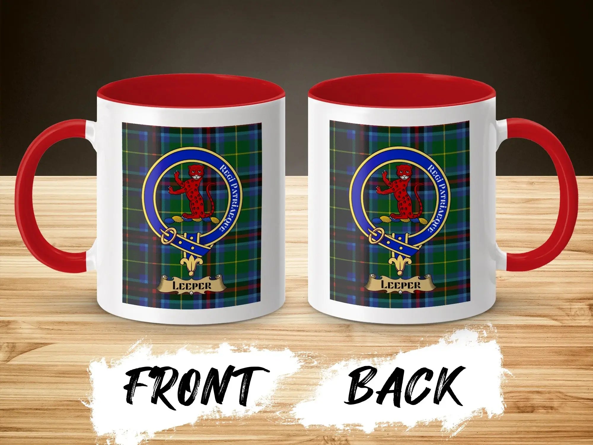 Leeper Coat of Arms Family Crest Plaid Design Mug