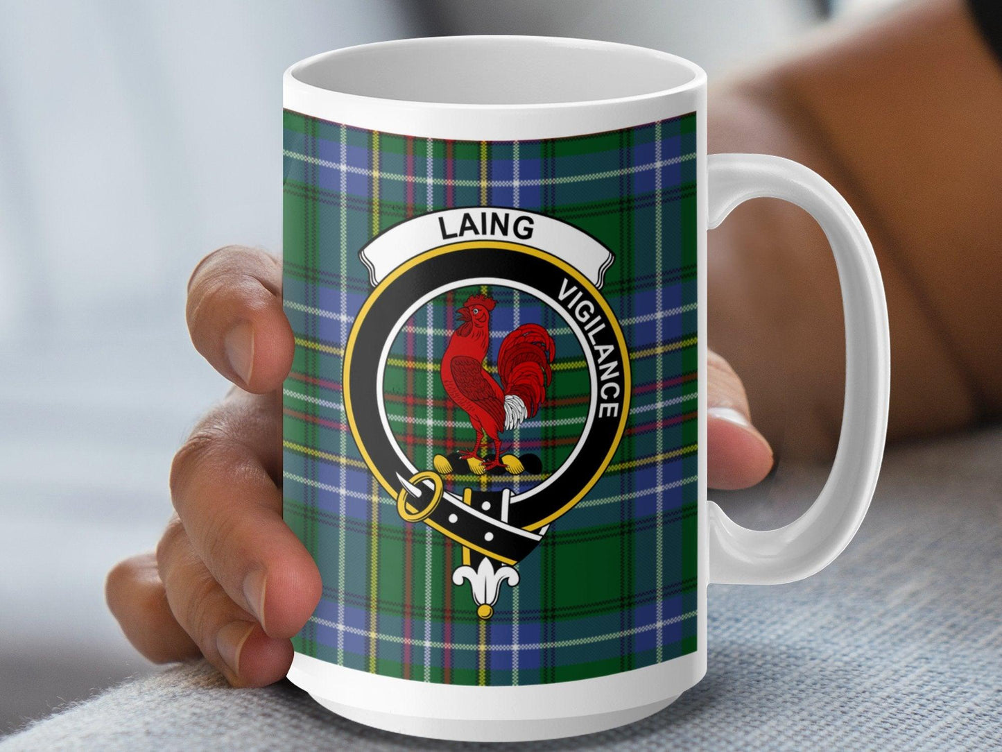 Clan Laing Vigilance Scottish Crest Tartan Plaid Mug - Living Stone Gifts