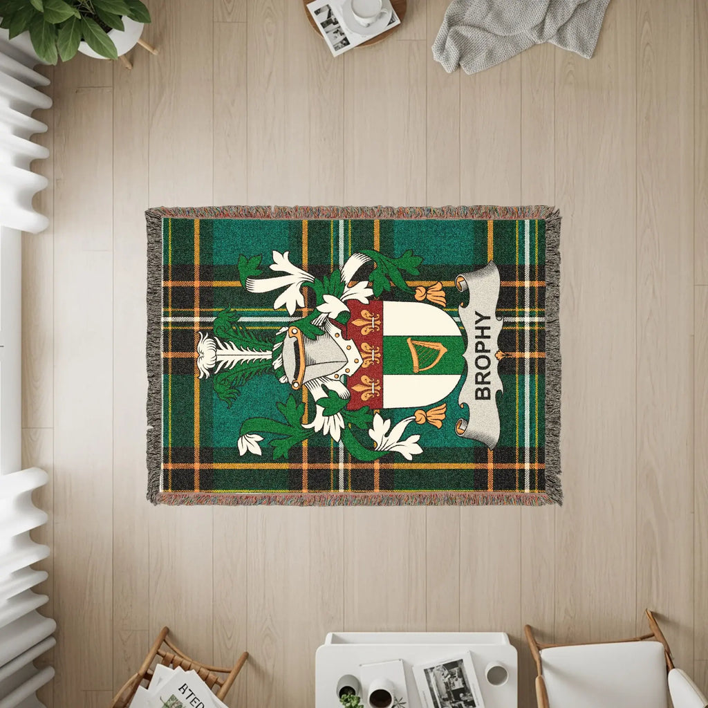 Brophy Family Crest Green Plaid Tartan Woven Blanket product type