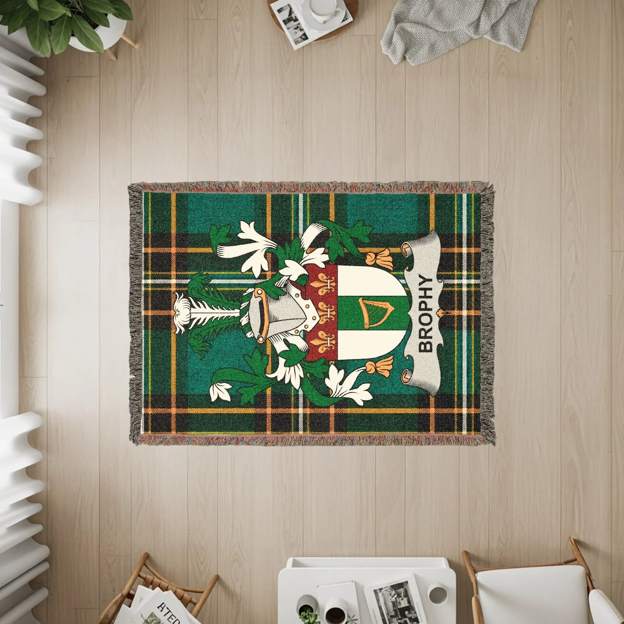 Brophy Family Crest Green Plaid Tartan Woven Blanket product type