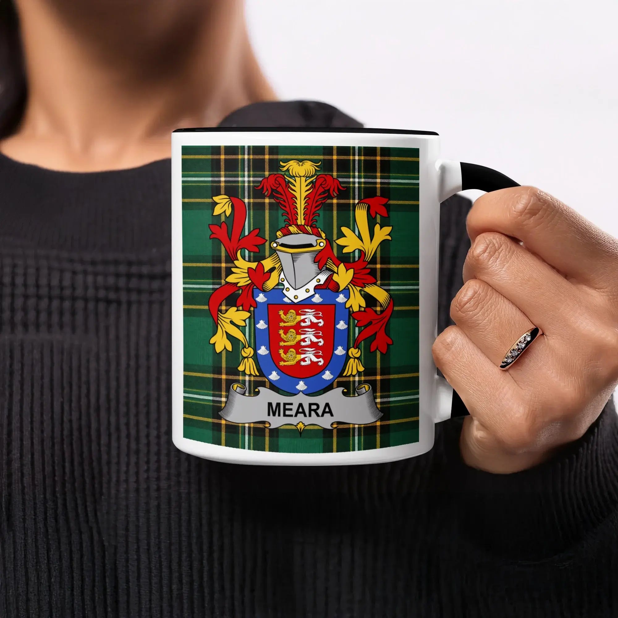 Meara Irish heritage mug with black handle and interior