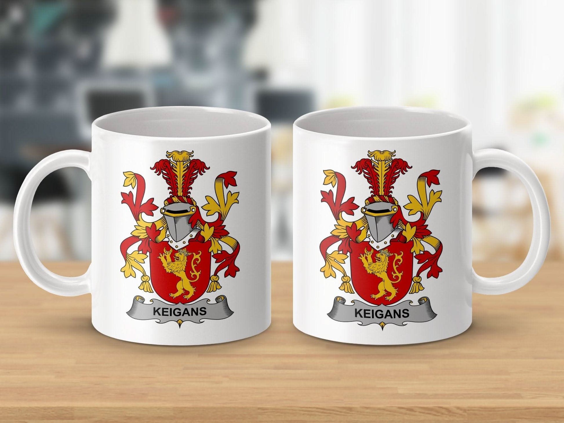 Keigans Irish Surname Coat Arms Family Crest Heritage Mug - Celtic Ancestry Gifts