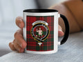 Clan Livingstone crest mug — navy handle, 11 oz ceramic with tartan and Si Je Puis design