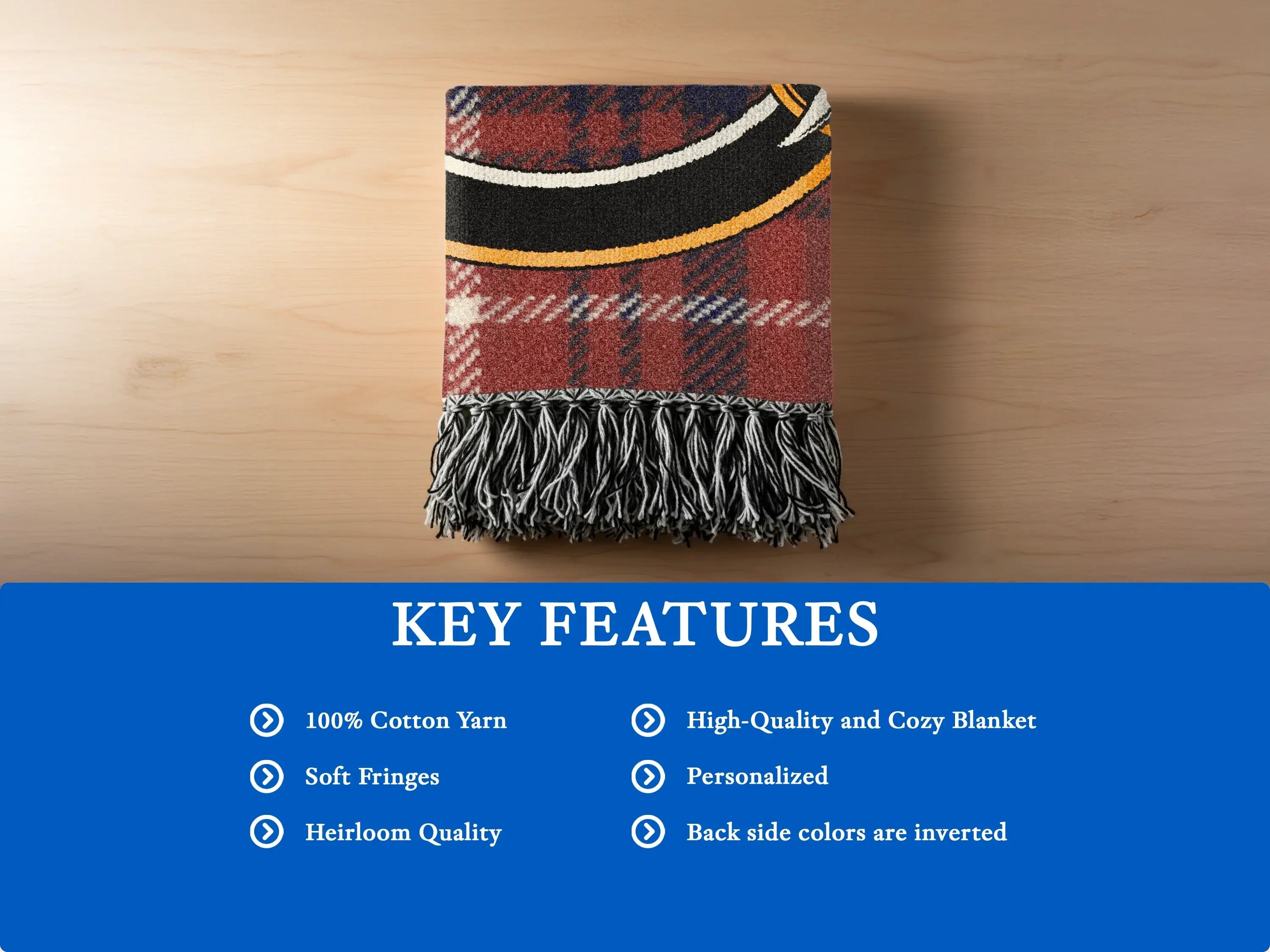 Clan Rose heritage blanket — woven fringe finish, heirloom quality