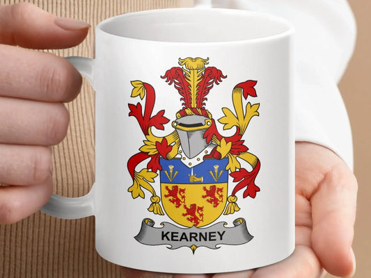 Kearney Irish Surname Coat of Arms Family Crest Heritage Mug - Celtic Ancestry Gifts