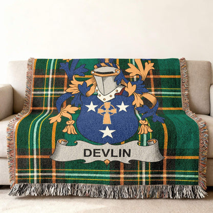 Devlin Family Crest Tartan Green Plaid Blanket product type