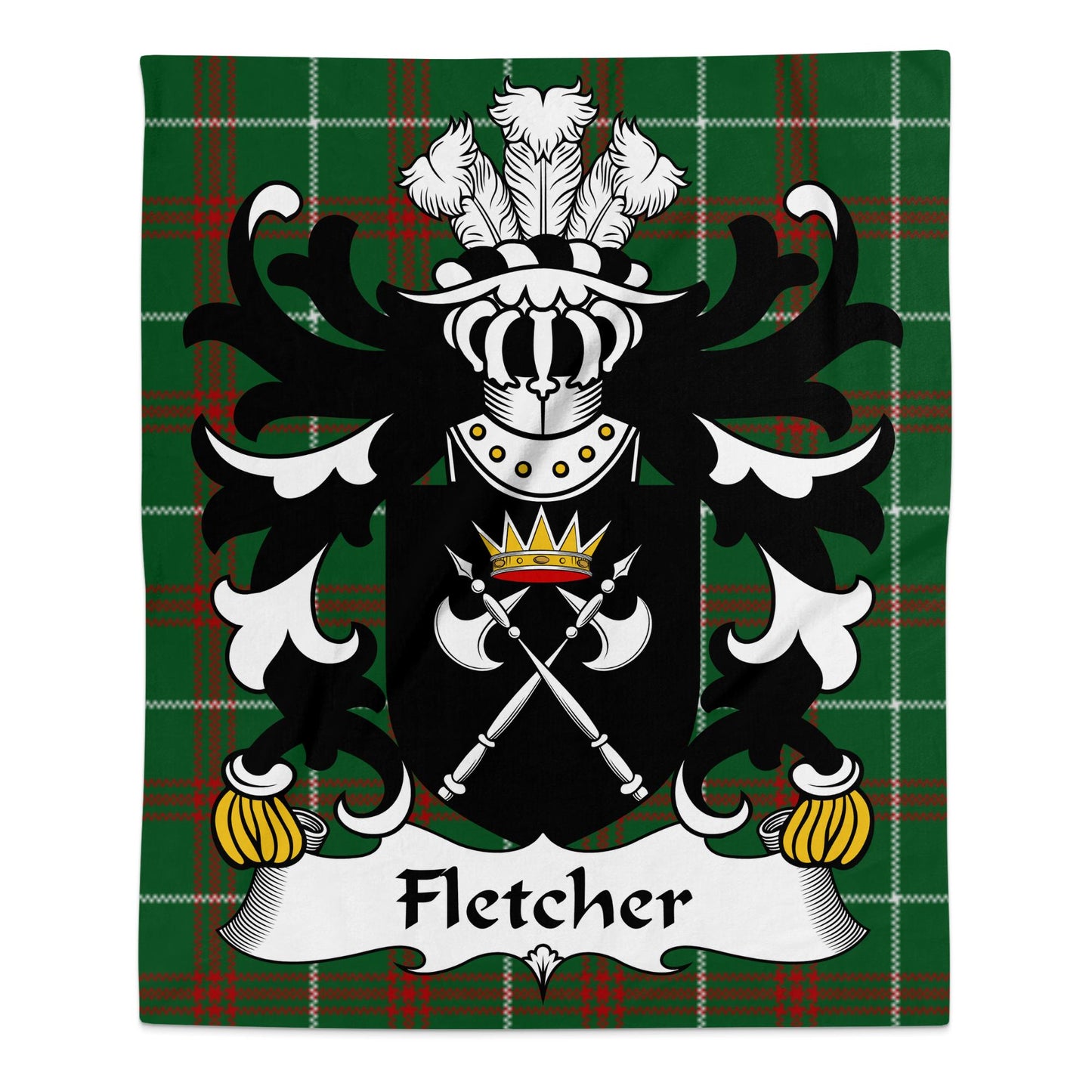 Fletcher Welsh Surname Coat of Arms on Welsh Tartan Blanket - Living Stone Gifts